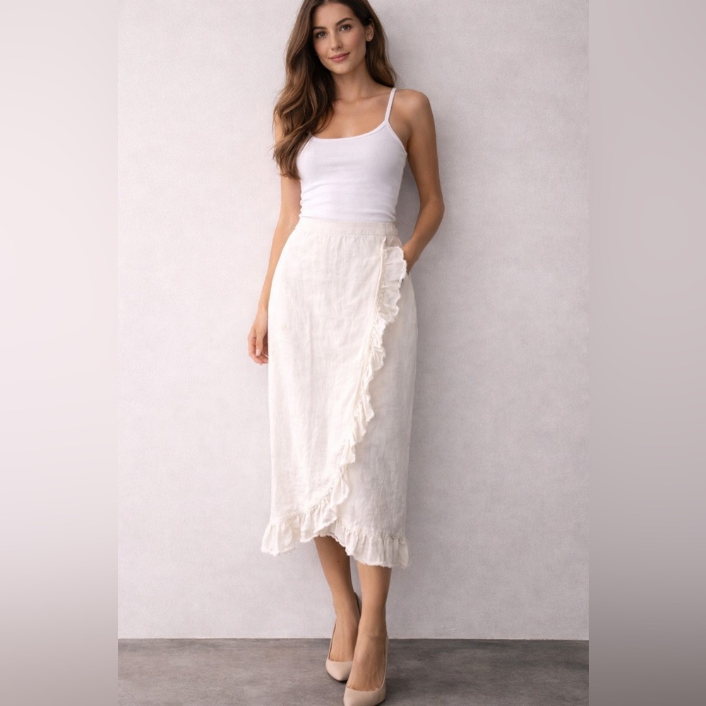 White Denim Ruffle Skirt – Size S